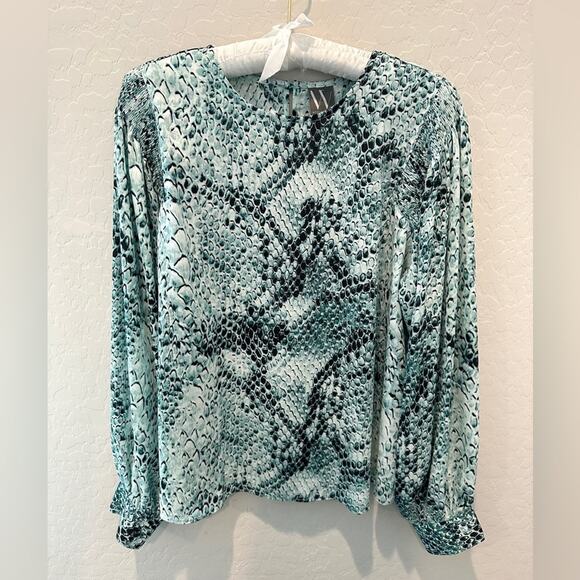 Worthington Tops - 🆕 WORTHINGTON | Blue Silky Snakeskin Print Long Sleeve Smock Blouse | Large
